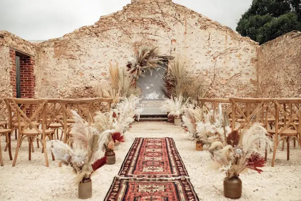 Ceremony seating inside stone ruins